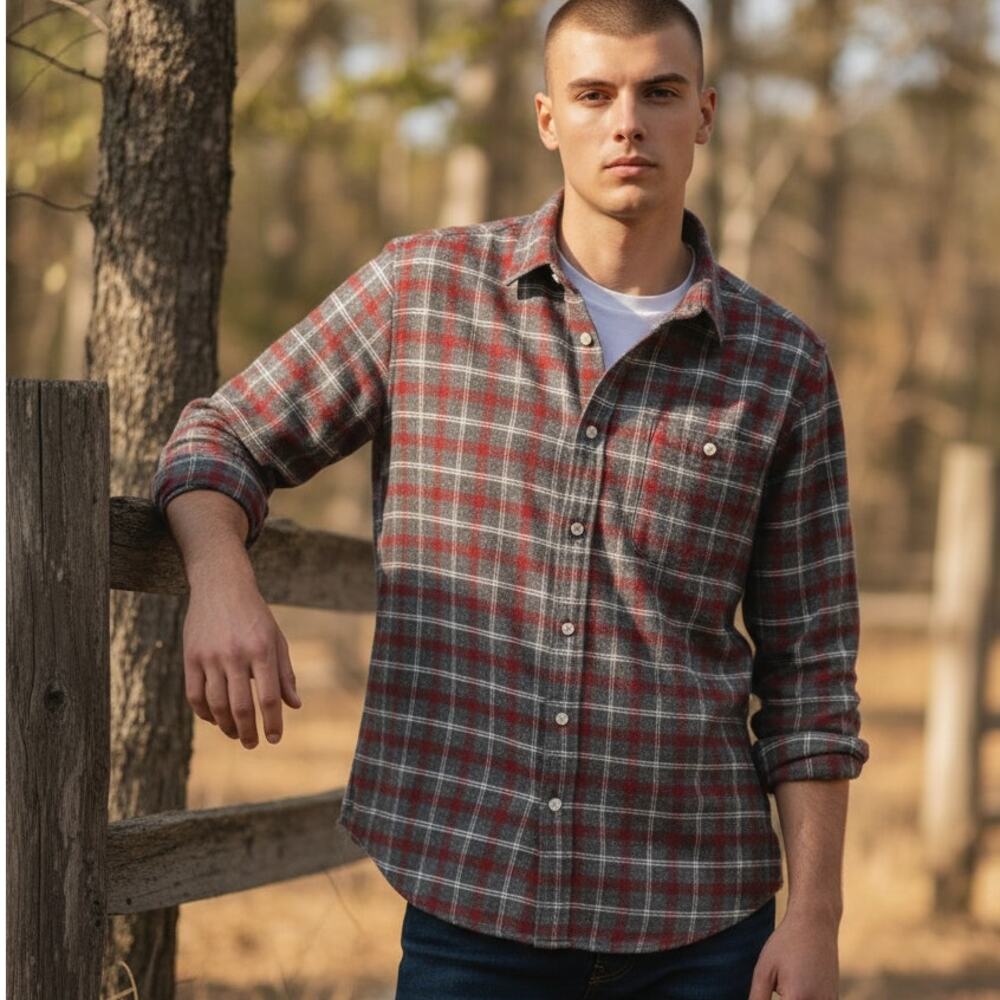 Untuckit Plaid Flannel Button Shirt Mens Size XXL Gray Red Cotton Long Sleeve - Picture 4 of 8